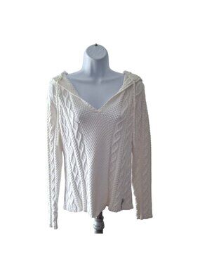Ralph Lauren Polo Jeans Hooded Sweater M Ivory Cream Cottagecore Quiet Luxury